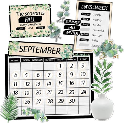 Classroom Calendar Bulletin Board Set Greenery Calendar