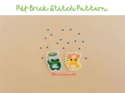 Frog And Rabbit In The Rain Brick Stitch Pattern For Miyuki Delica Bead
