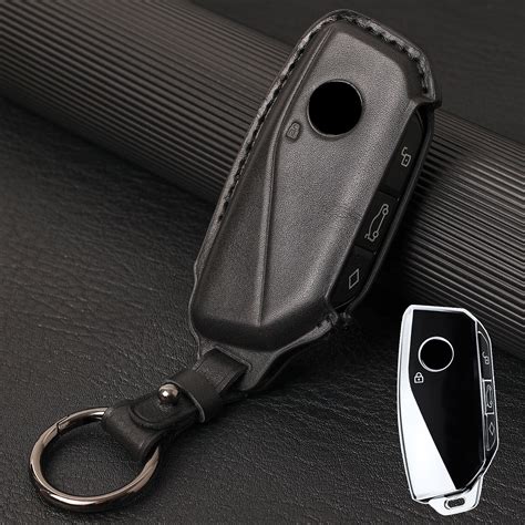 Car Remote Key Fob Case Cover Black Holder Genuine Leather For Bmw Ix