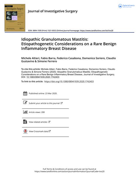 PDF Idiopathic Granulomatous Mastitis Etiopathogenetic