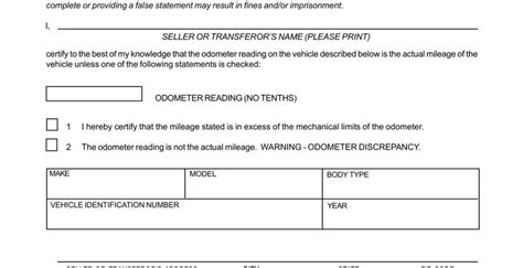 Odometer Disclosure Statement Tn Pdf Form Formspal