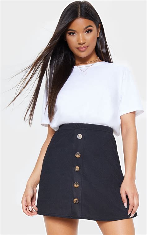 Black Button Front A Line Skirt Skirts Prettylittlething Ie