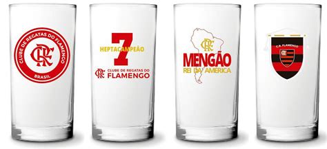 Conjunto 4 Copos Vidro Long Drink Flamengo Mengao Historia 300ml