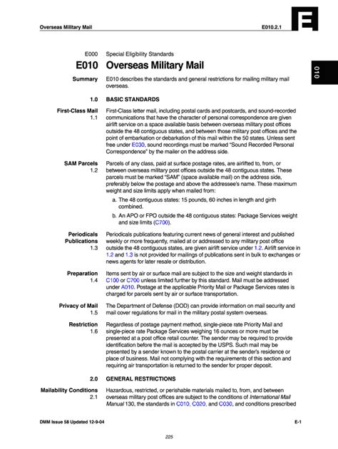 Fillable Online Pe Usps DMM E010 Overseas Military Mail USPS Fax