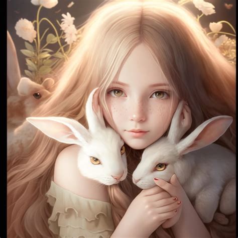 Premium Ai Image There Is A Girl Holding A White Rabbit In Her Arms