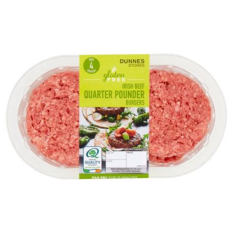 Dunnes Stores 4 Gluten Free Irish Beef Quarter Pounder Burgers 454g Dunnes Stores