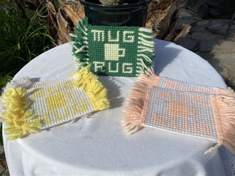 Vintage Handmade Fringe Plastic Canvas Mug Rug Coasters For Sale In Riverside Ca Offerup