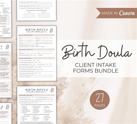 Birth Doula Client Intake Forms Canva Template Editable Documents Professional Business