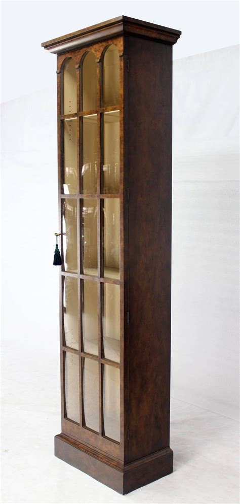 Tall Narrow Crown Glass Bookcase Cabinet High Quality At 1stdibs Thin Glass Cabinet Tall