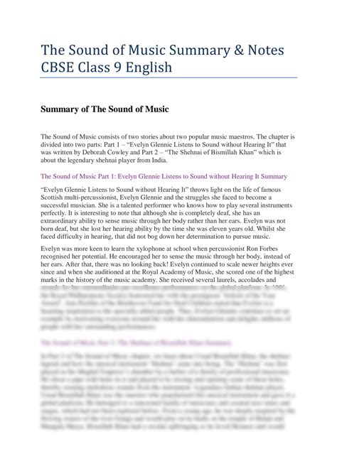 SOLUTION The Sound Of Music Summary Class 9 Cbse English Studypool