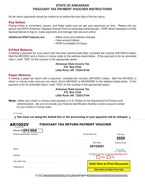 Form Ar1002v 2020 Fill Out Sign Online And Download Fillable Pdf Arkansas Templateroller