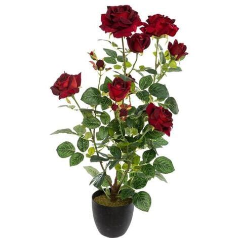 Plante Artificielle Décorative Rosier velours 74cm Rouge SILUMEN