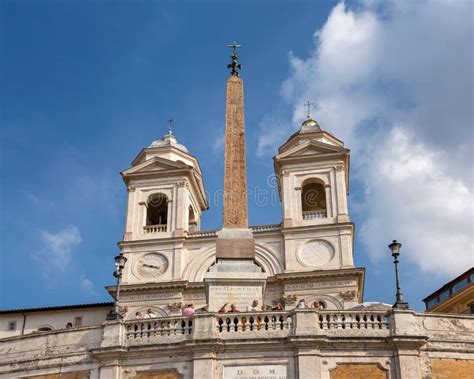 Egyption Obelisk And Trinita Dei Monti Church On Top Of Spanish