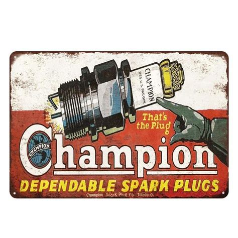 Plaque M Tal Vintage Champion Dependable Spark Plugs Retro