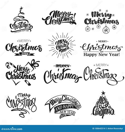 Merry Christmas Lettering Design Set Stock Vector Illustration Of