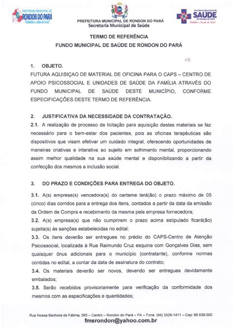 ANEXO I TERMO DE REFERENCIA ASSINADO Prefeitura Municipal De