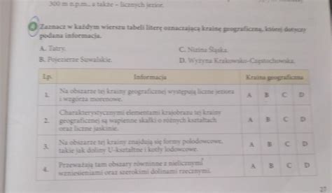 Zaznacz W Ka Dym Wierszu Tabeli Liter Oznaczaj C Krain Geograficzn