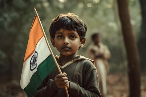 Premium AI Image | Young Indian boy holding indian flag