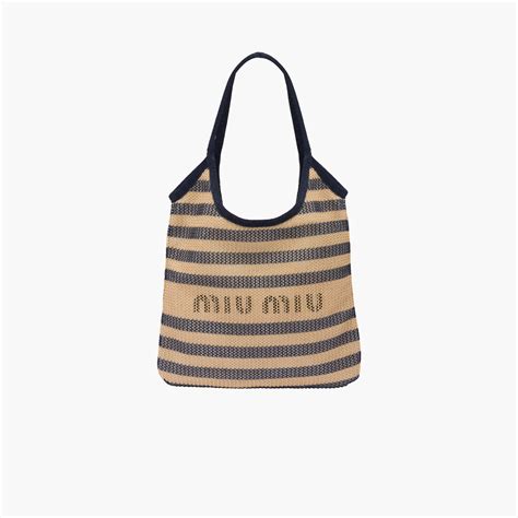 Tote Bag Aus Stoff Und Leinen Blaubeige Miu Miu