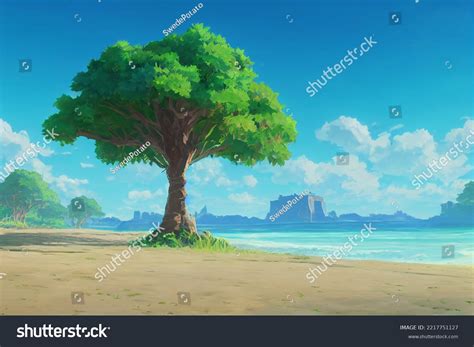 Tropical Beach Background Concept Art Digital Stock Illustration ...