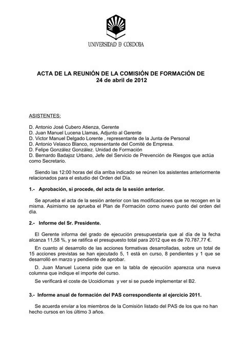 Pdf Acta De La Reuni N De La Comisi N De Formaci N De De