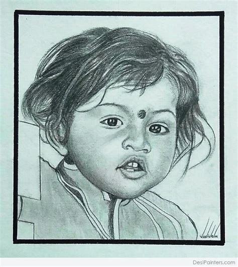 Pencil Sketch of Cute Child - Desi Painters