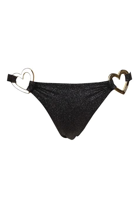 Moschino Braguita De Bikini Negra Con Logo Corazones En Dorado Bls Fashion