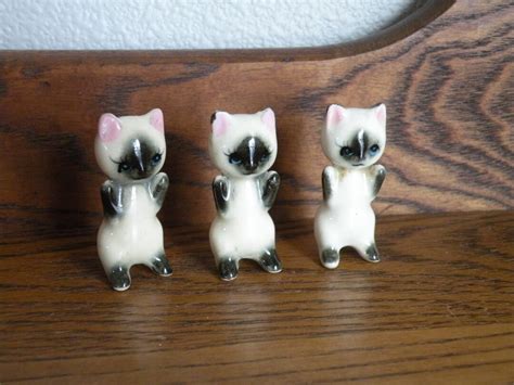 Vintage Siamese Cat Figurines Set Miniature Ceramic Cats Etsy