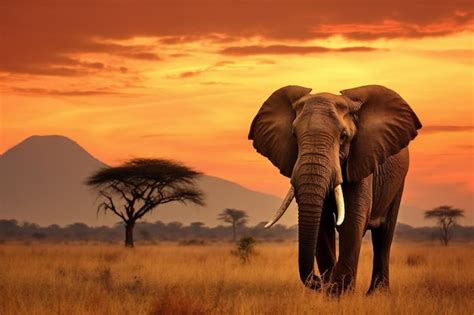 African elephant at sunset in Amboseli National Park Kenya Africa ...