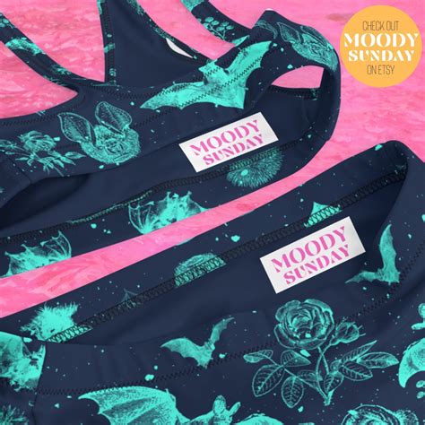 BAT FLORAL Navy SWIMSUIT Recycled High Waisted Bikini Flower Etsy