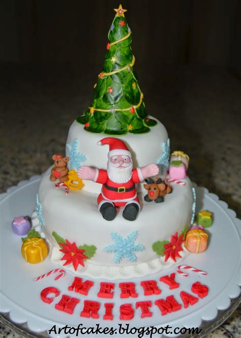 Art Of Cakes 2 Tier Fondant Christmas Cake With Santa And Christmas Tree