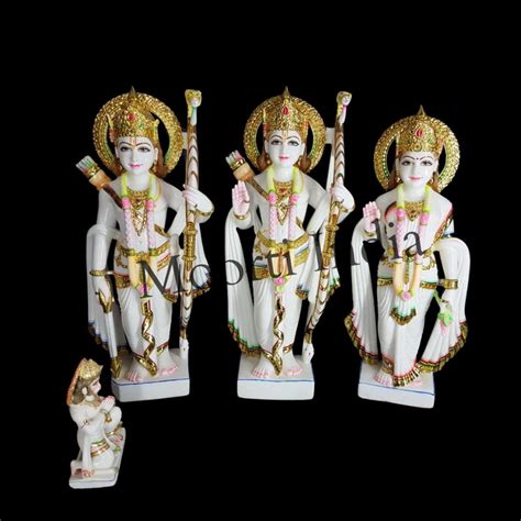 Painted Hindu Marble Ram Darbar Statue