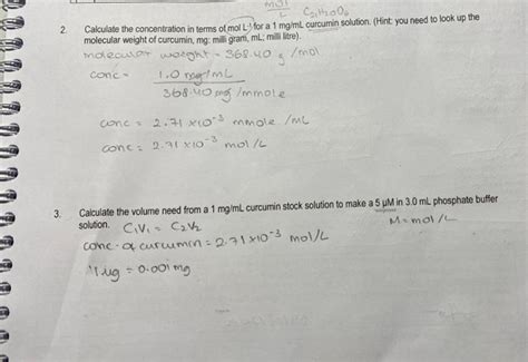 Solved 2 Calculate The Concentration In Terms Of MolL1 For Chegg