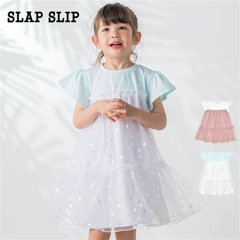 【楽天市場】【半額】slap Slip（スラップスリップ）キラキラハート オーロラ プリント チュール スカート 切り替え ワンピース 80~140cm 子供服 子ども服 女の子 80 90