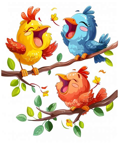 Happy Singing Cartoon Birds Art Free Stock Photo Public Domain Pictures