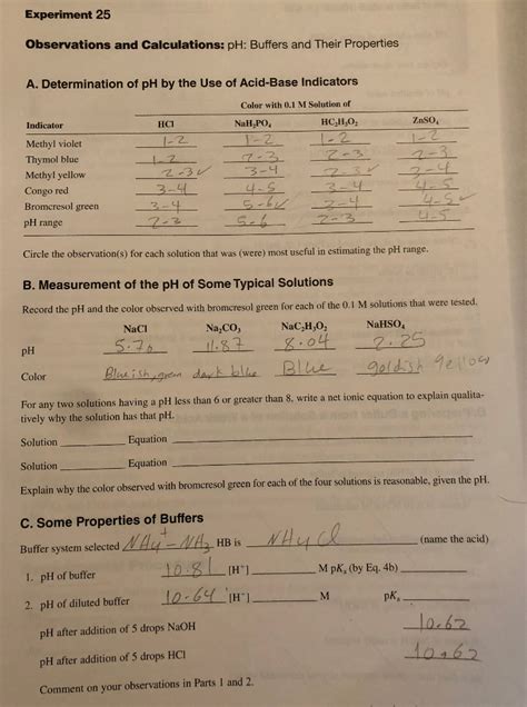 Solved Experiment Observations And Calculations Ph Chegg