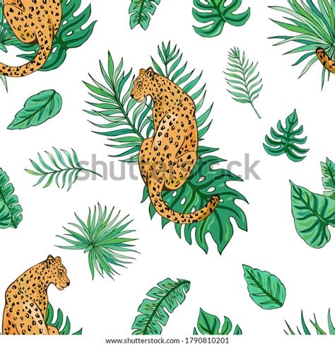 Tropic Summer Painting Seamless Pattern Leopard Stock Vector Royalty