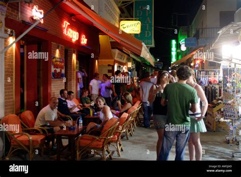 Greece Dodecanese Kos Island Bar Street In Resort Of Kardamena Stock