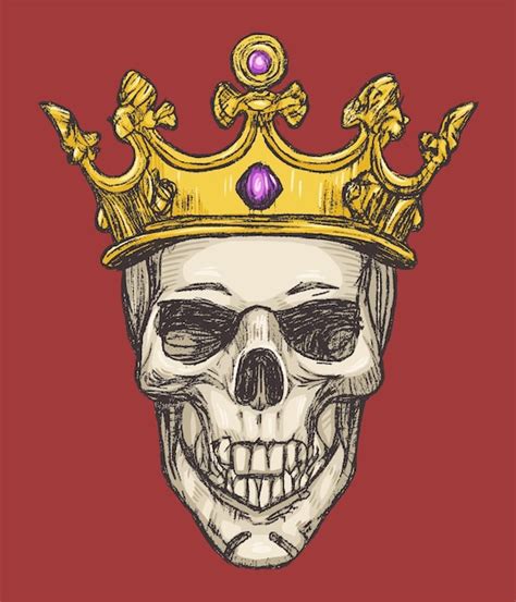 Premium Vector Hand Drawn King Skull Wearing Crown Vector Illustration