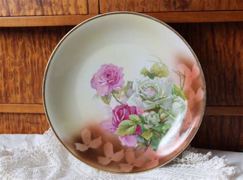 Antique HUGE Hand Painted Rose Centerpiece Bowl Carl Tielsch CT