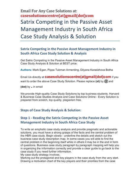 Satrix Competing In The Passive Asset Management Industry In South