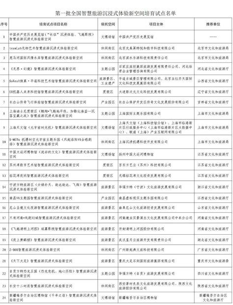 文旅部公布第一批全国智慧旅游沉浸式体验新空间培育试点名单发展项目方面