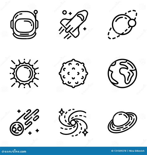 Planet Icon Set Outline Style Stock Vector Illustration Of Orbiting