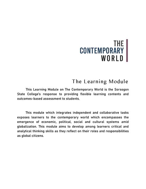 Solution The Contemporary World Learning Modules To Studypool