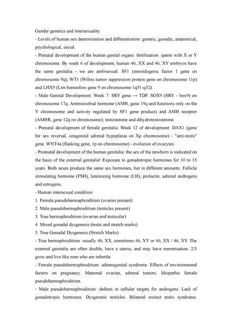 Gender Genetics And Intersexuality Levels Of Human Sex Determination And Differentiation