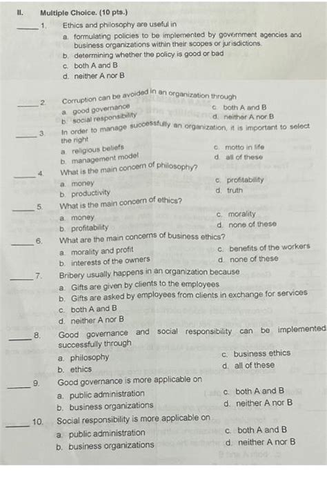 Solved Ii Multiple Choice Pts Ethics And Chegg