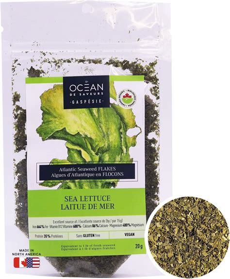 Sea Lettuce Seaweed Flakes 20g Canadian Organic And Eco Friendly Certified Easy To Use