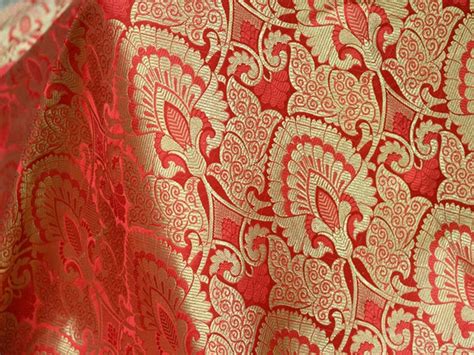 Red Brocade Fabric Banarasi Indian Fabic Wedding Dress Etsy