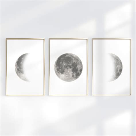 Set Of 3 Moon Prints High Quality Moon Phases Poster Boho Etsy Moon