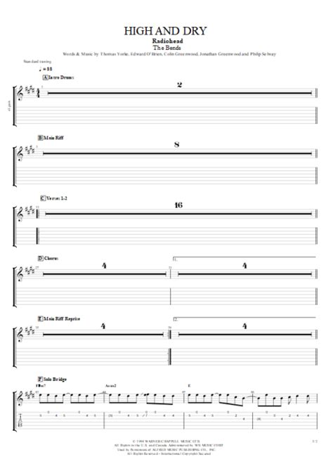 High And Dry Tab By Radiohead Guitar Pro Guitars Bass Backing